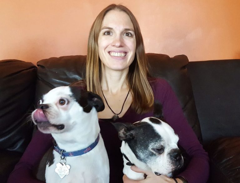 Mending Spirits Animal Shelter volunteer, Michel Haugh with her two dogs, Bernie and Odo.