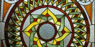 Glass pane by Bob Vogel of Stained Glass Studio of St. Peter