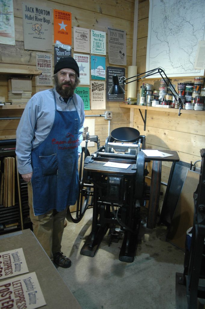 Tin Can Valley Printing Company - Craig Kotasek with his workhorse 1926 Chandler & Price 8x12 New Style printing press aquired from the Silver Lake Leader in Silver Lake, MN