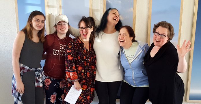 Photo by Don Lipps - Pay What You Can Acting Class participants (from left to right) Isabella Owens, Cadence Smith, Jill Fischer, Michelle Parsneau, and Christi Smith join instructor Amanda Joy Hauman for a time of learning and fun!