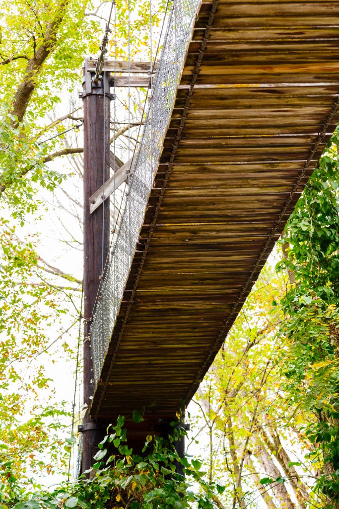 Photo by Rick Pepper - With the water low you can get a view of and appreciate the 150-foot span of the swinging bridge.