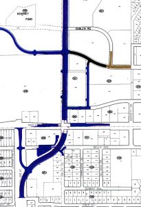 Map of the original and renovated routes of Victory Drive in Mankato