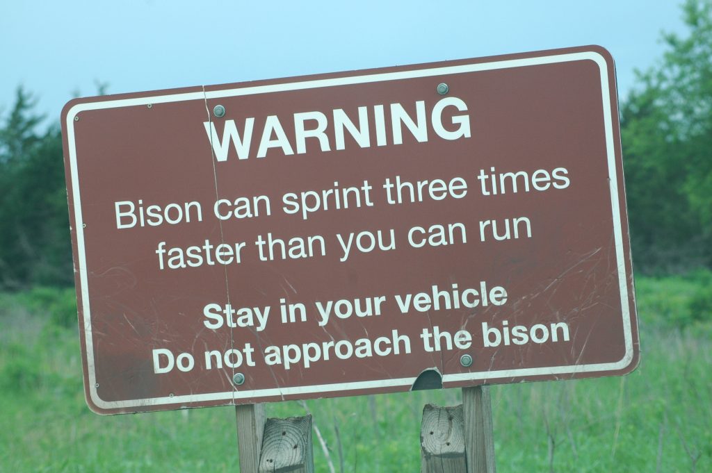 Photo by Don Lipps - Friendly reminder at the American Bison range at Minneopa State Park