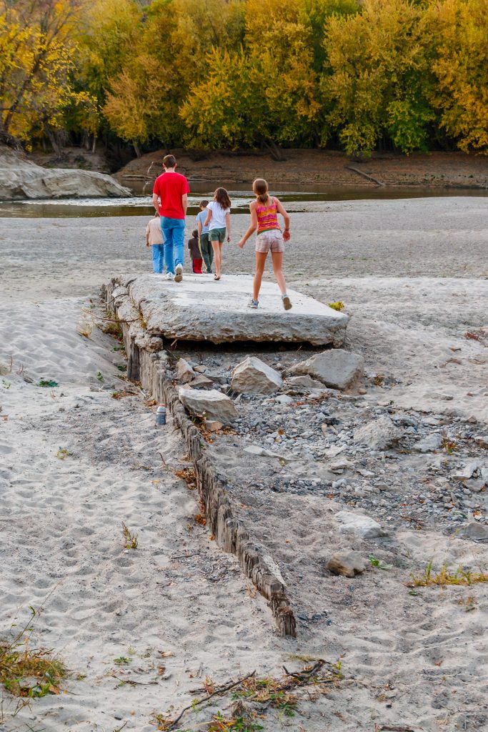 Photo by Rick Pepper - Closer view of the dam remains - note wood structure under concrete