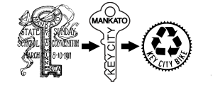 Illustration compiled by Gary Pettis - A progression of logos using Mankato's nick name, Key City.