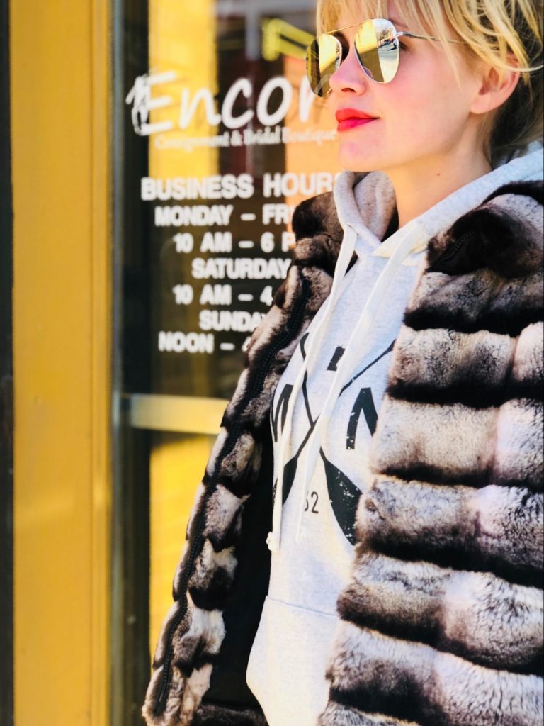 Photo and Design by Stephanie Braun - Vintage Angora Fur Look - Vintage Angora Fur Coat: Encore, MN Sweatshirt: Gallery 512 Boutique, Denim: Bella Nova, Sunnies: Gallery 512 Boutique - Model: Stacy K