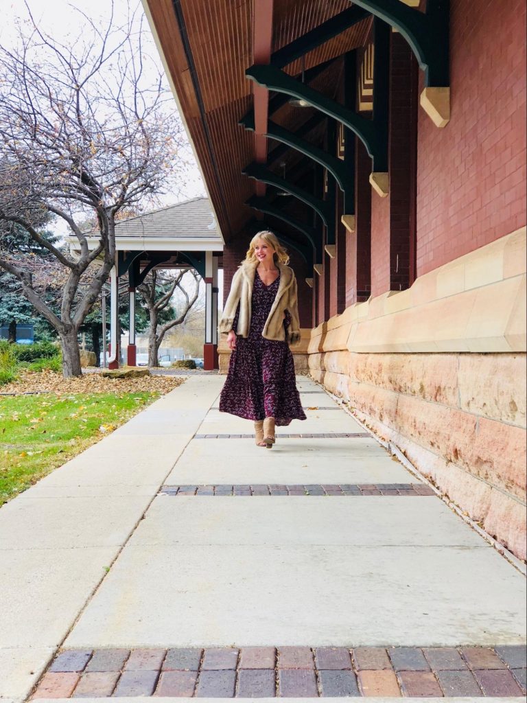 Photo and Design by Stephanie Braun - Maxi Dress Look - Burgundy Maxi Dress: Vivian Rose Boutique, Vintage Fur Stole: Vagabond Village - Model: Stacy K