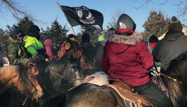 Photo by Gary Pettis - Dakota 38+2 Memorial riders arrive in Mankato on December 26th, 2017