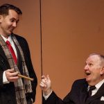 Photo by Charlie Berg - Mr. Potter (Tim Berry) offers George Bailey (Darrell Johnston) a job