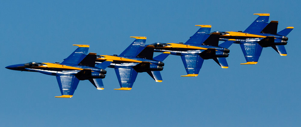 Photo by Rick Pepper - 2012 Mankato Air Show - 2012 Mankato Air Show - The Blue Angels flying in the Echelon formation