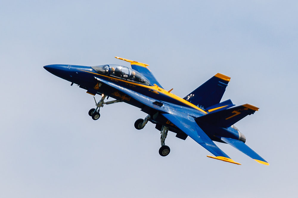 Photo by Rick Pepper - 2012 Mankato Air Show - Practice day. Blue Angel #7 is used for PR purposes like giving newspaper photographers a ride, and as a spare aircraft.