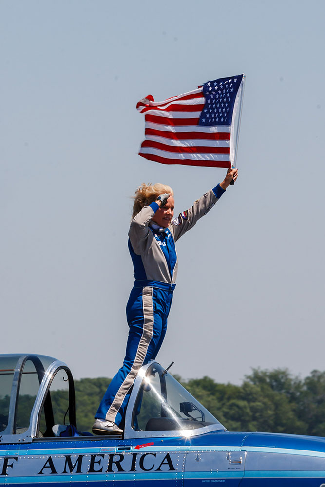 Photo by Rick Pepper - 2012 Mankato Air Show - Julie Clark in her T-34 Mentor taxis in on the runway