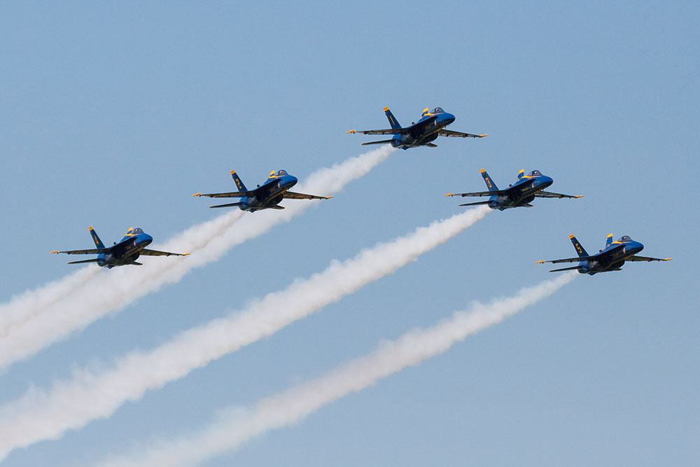 Photo by Rick Pepper - 2012 Mankato Air Show - Blue Angel aircraft 1-5 flying in the Delta formation sans #6
