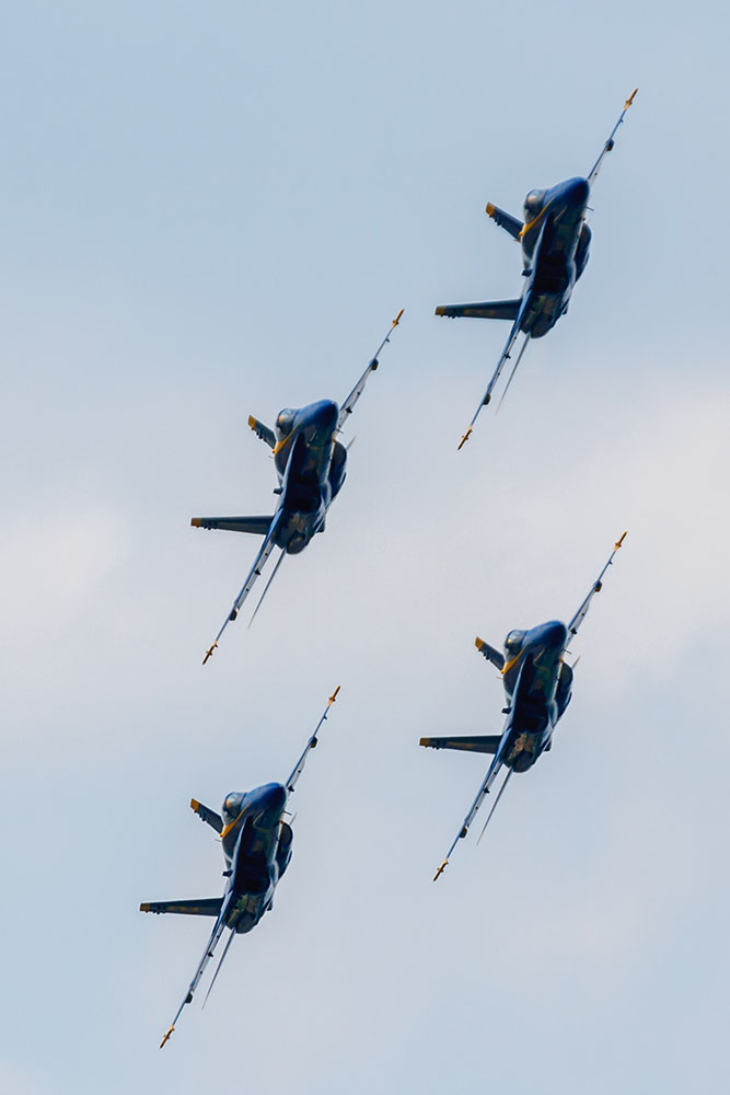 Photo by Rick Pepper - 2012 Mankato Air Show - Blue Angel aircraft 1-4 execute a turn in the diamond formation heading back towards the airshow
