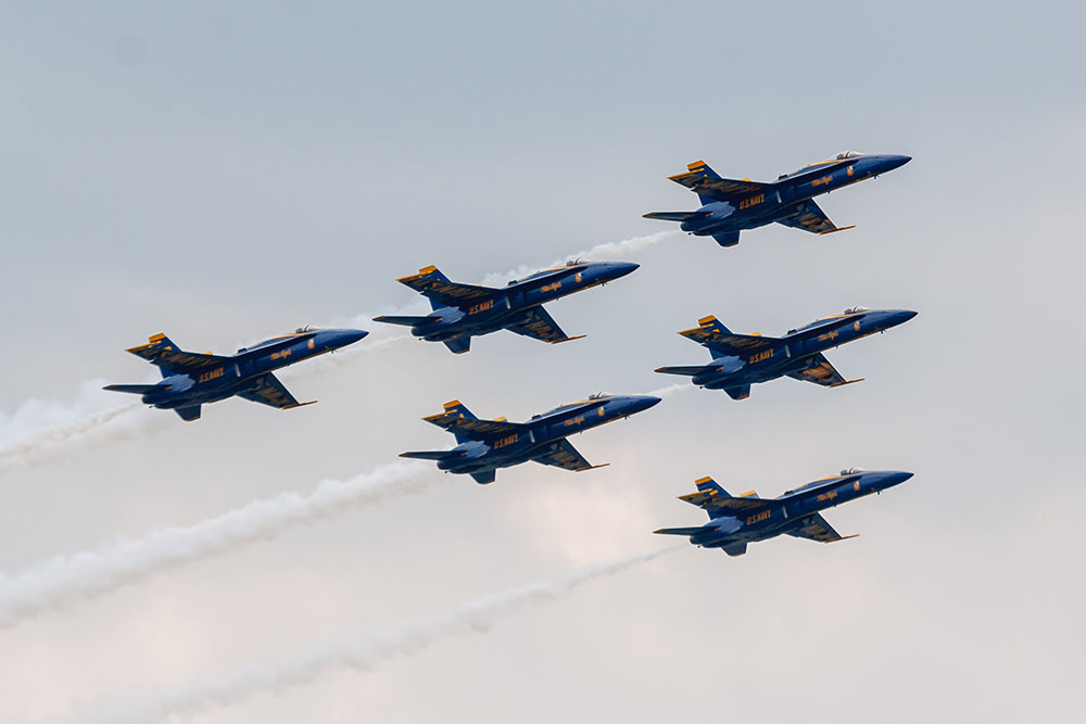 Photo by Rick Pepper - 2012 Mankato Air Show - The Blue Angel full Delta formation approaches the airshow