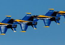 Photo by Rick Pepper - 2012 Mankato Air Show - The Blue Angels flying in the Echelon formation