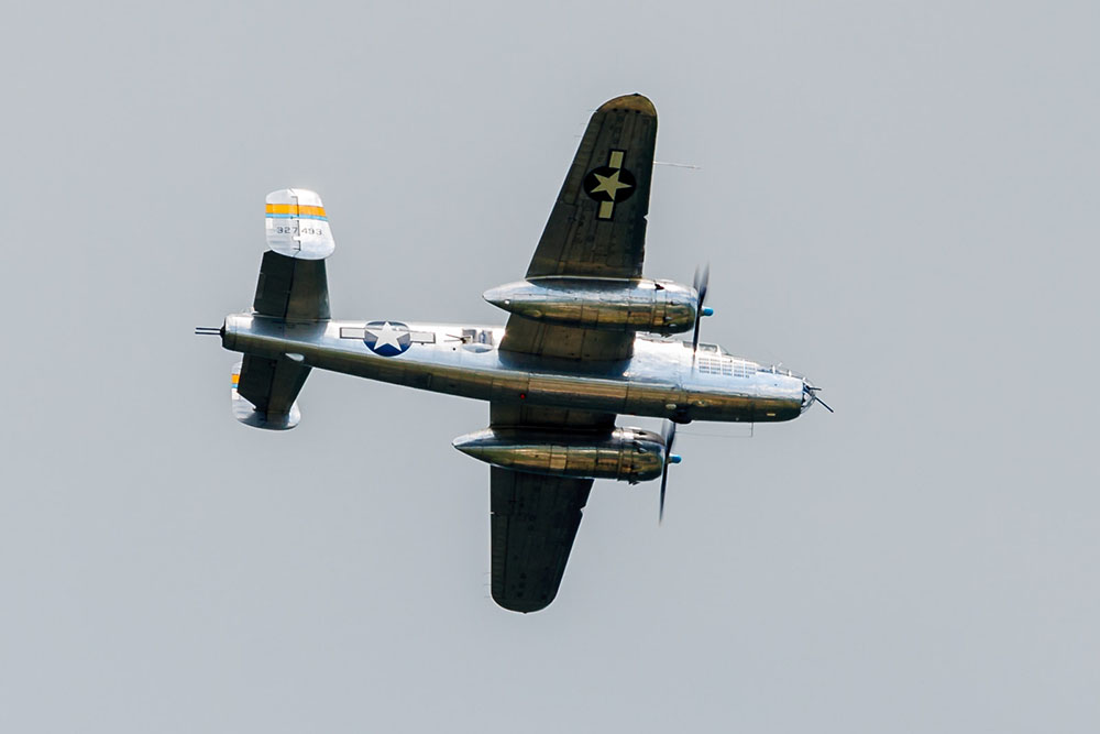 Photo by Rick Pepper - 2015 Mankato Air Show - A B-25 Mitchell approaches the airshow for a pass