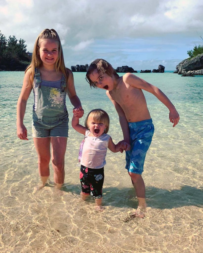 Photo by Stacy K - Hazel, Norah, and Samson - First time in the water. Norah went in full blast, fully clothed, no looking back!