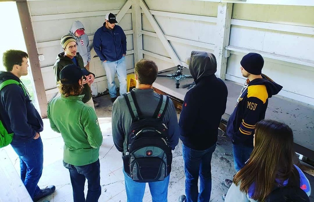 Submitted Photo - Paul Ebbenga (green striped hat) speaking to Recreation Parks and Leisure Services class about innovative tech in Ag and alternative job prospects in local environmentalism