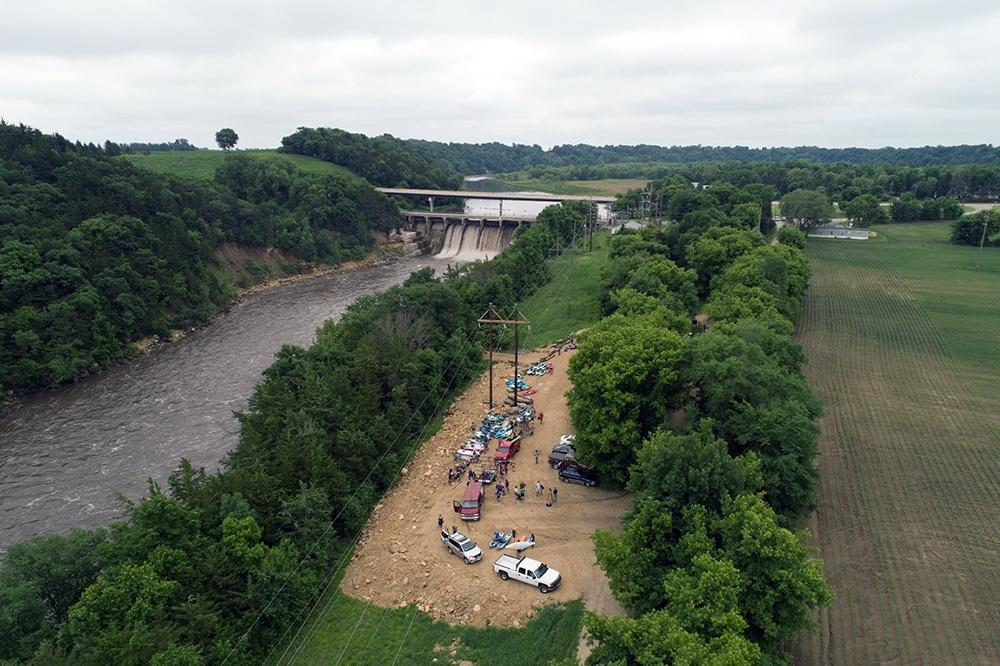 Photo by Jason Smith - Aerial Imagery Media- Drone shot of Annual Adopt-a-River attendees and the Rapidan Dam