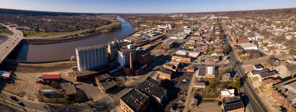 Photo by Rick Pepper - Aerial view of Old Town Mankato looking north