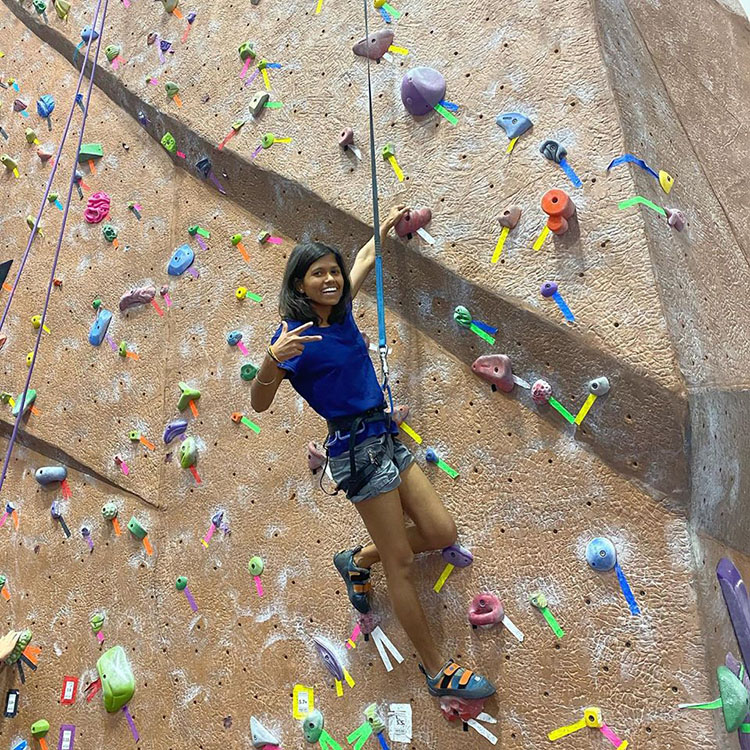Submitted Photo - Poorna Malavath on the MSU Mankato climbing wall