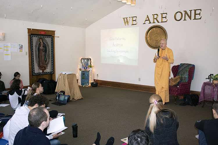 Photo by Rachael Jaeger - His Holiness Romapada Swami speaking at Sacred Sounds Bhakti Yoga Club