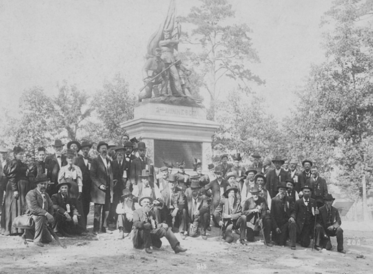 Photo Courtesy Minnesota Historical Society - The Second Minnesota Volunteer Infantry at the monument to the Second Minnesota at Snodgrass Ridge, Chickamauga, Georgia, on the occasion of the park dedication, September 18, 1895