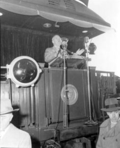 Photo courtesy The Heritage of Blue Earth County, Minnesota by Julie A. Schrader - President Harry Truman speaking in Mankato from a railroad car in 1948