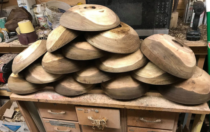 Submitted Photo - Rough cut bowls ready for turning in Randy Dinsmore's workshop