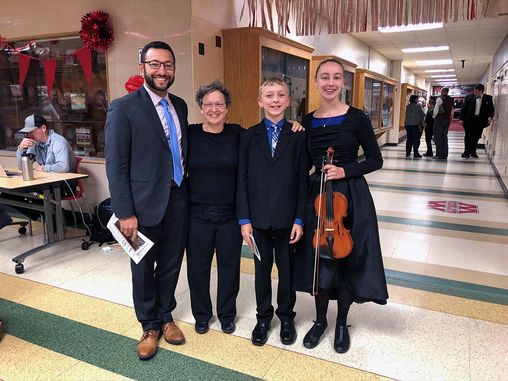 Submitted Photo - After Karl and Katharine were the soloists at the MSO concert, October 2019. From left to right: Katharine’s teacher Mark Wamma, Karl’s teacher Ruth Einstein, both of whom also play in the orchestra, Karl Davis, and Katharine Davis.