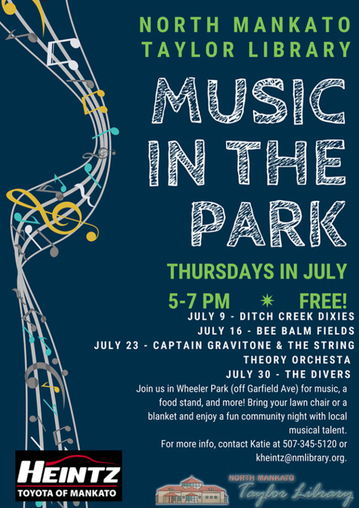 Submitted Image - North Mankato Taylor Library 2020 Music in the Park poster