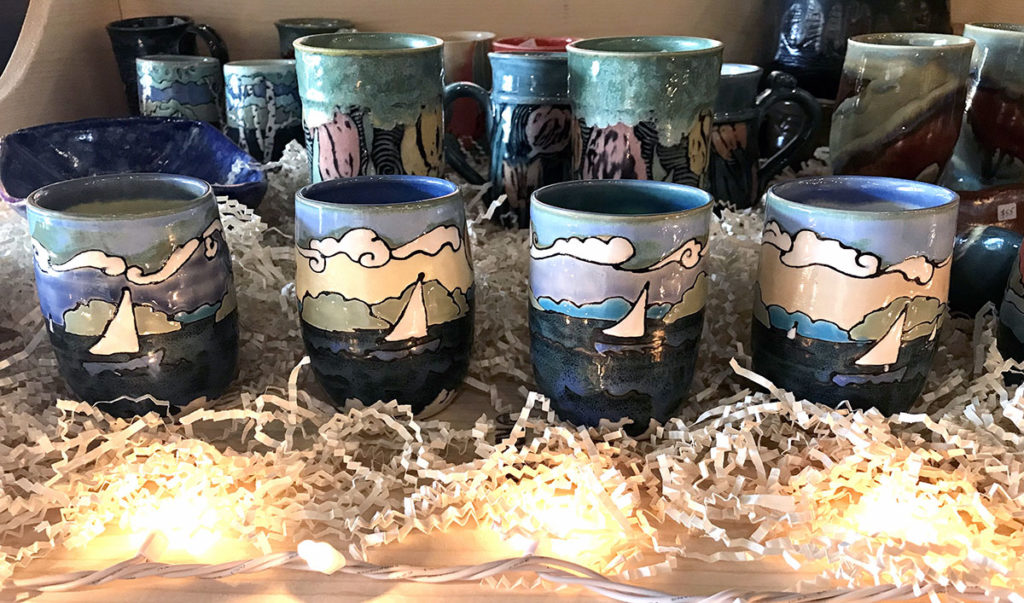 Photo by Julie Johnson Fahrforth - Wine mugs especially designed for The Blue Boat by Melissa Werpy