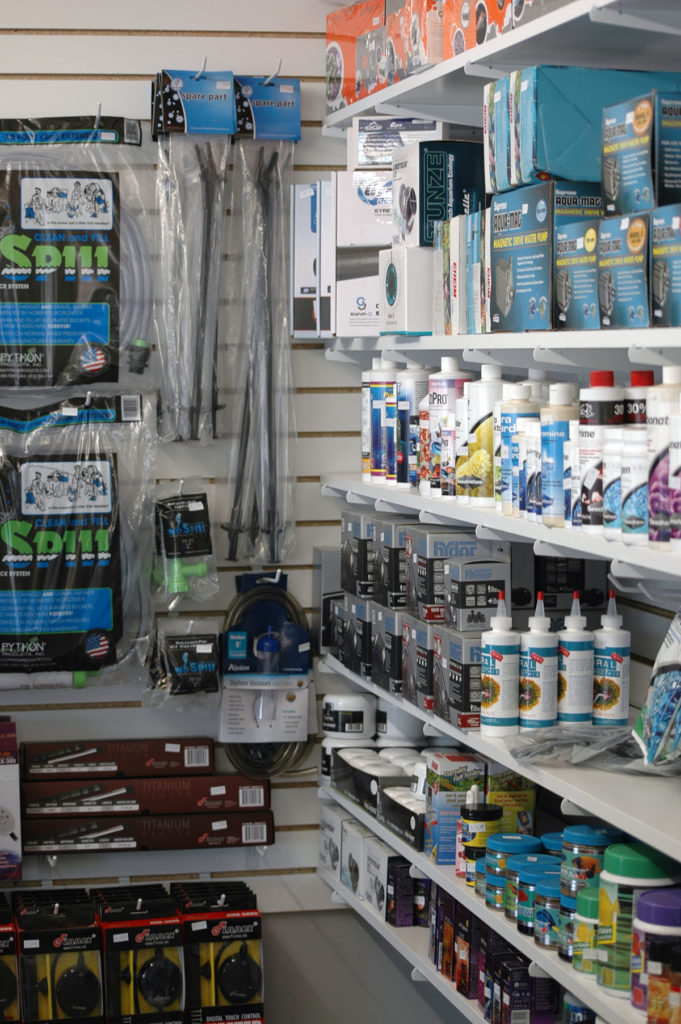 Photo by Don Lipps - Some of the many aquarium supplies at Atlantis Hobby in Mankato