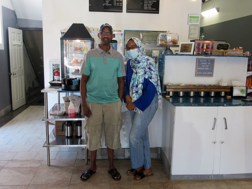 Photo by Grace Brandt - Sami Ismail and daughter Rahma Abdi at their shop, Karshe Tea in Mankato