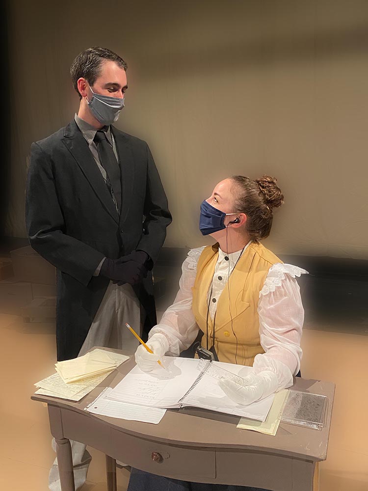 Photo courtesy of Minnesota State Mankato Theatre & Dance Department - Henrietta Leavitt (Lindsey Oetken) and Peter Shaw (Ty Hudson)