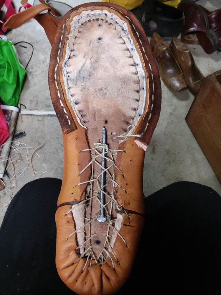 Submitted Photo - A shoe made by Pegeen Rozeske in the middle of production