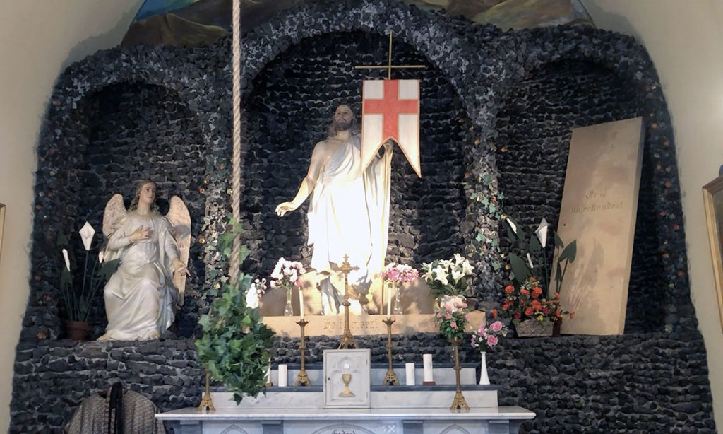 Photo by Mike Lagerquist - The two angels on the upper altar are distinctive as they point toward the stone rolled away from the tomb and announce, “He is risen.”