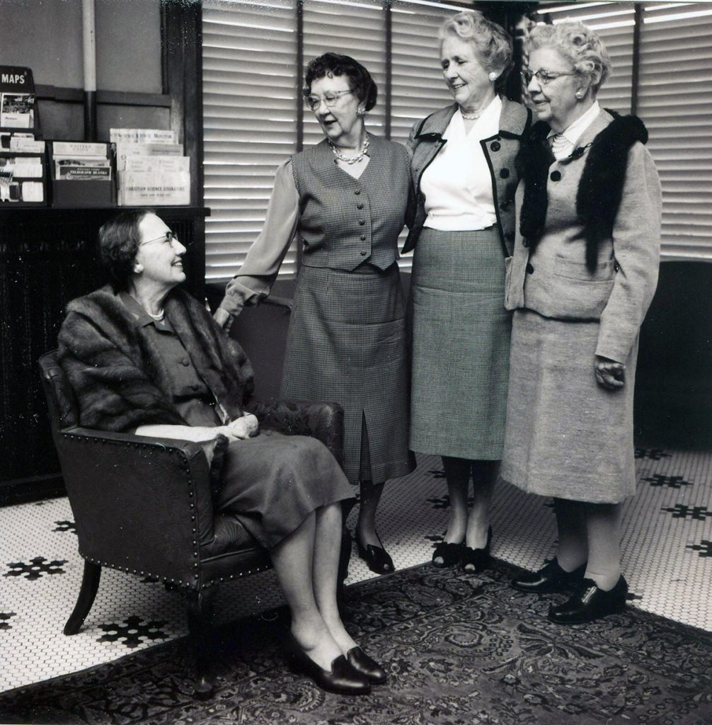 Photo from the Mankato Free Press, October 6, 1961 - Original Caption, "Maud Hart Lovelace, famed author of the Betsy-Tacy series of book for girls, is in Mankato this weekend to take part in Betsy-Tacy day. Seen with Mrs. Lovelace, who is sitting, are (left to right) Mrs. Marjorie Gerlach Harris of Chicago, who is the character of “Tib” in the Betsy-Tacy books; Mrs. Charles Kirch of Buffalo, N.Y., who is “Tacy,” and Mrs. Ruth Williams of Port Orchard, Wash., “Alice” in the series. This is the first time the group has met in nine years."