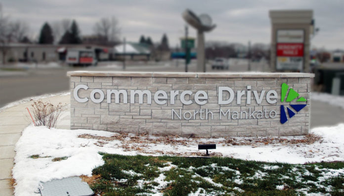 Photo by Don Lipps - Commerce Drive welcome sign in upper North Mankato