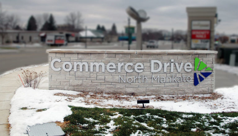 Photo by Don Lipps - Commerce Drive welcome sign in upper North Mankato