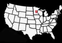 Map of the USA with Minnesota and Mankato highlighted