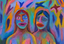 Photo by Jim Denomie - Detail of "Beautiful Witches" - 2020 - 24x30 oil on canvas