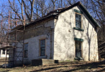 Photo by Mike Lagerquist – In April 2017, restoration work began. With the added front porch gone, the house’s original construction was revealed.