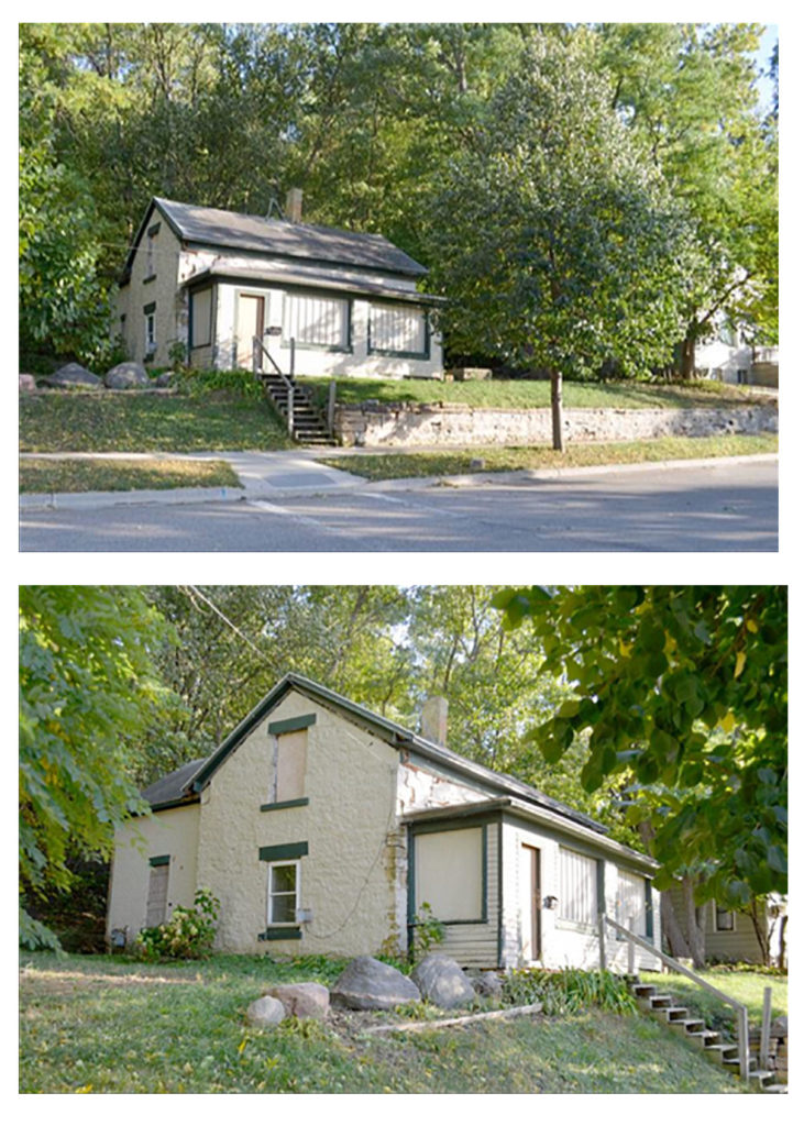 Photos from Zahn and Associates report – Before rehabilitation began on the stone house at 129 N. Sixth St. in Mankato, many of the original features in what is likely the oldest house in town were unrecognizable under paint and later additions.