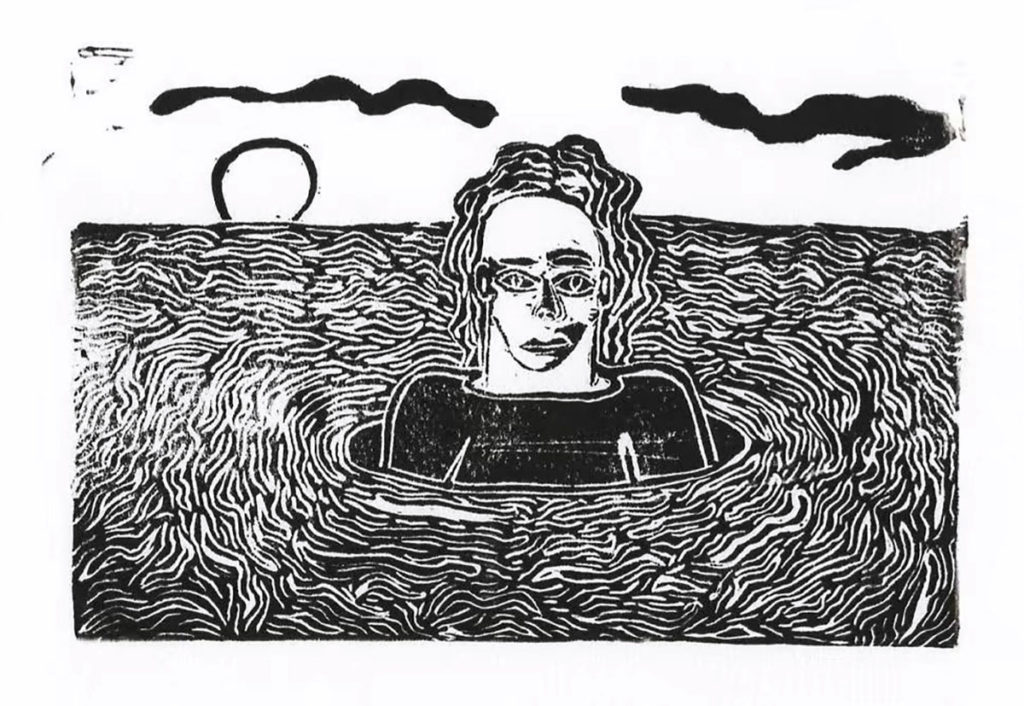 Photo and art by Ryan Woody - Woodcut "Waiting"