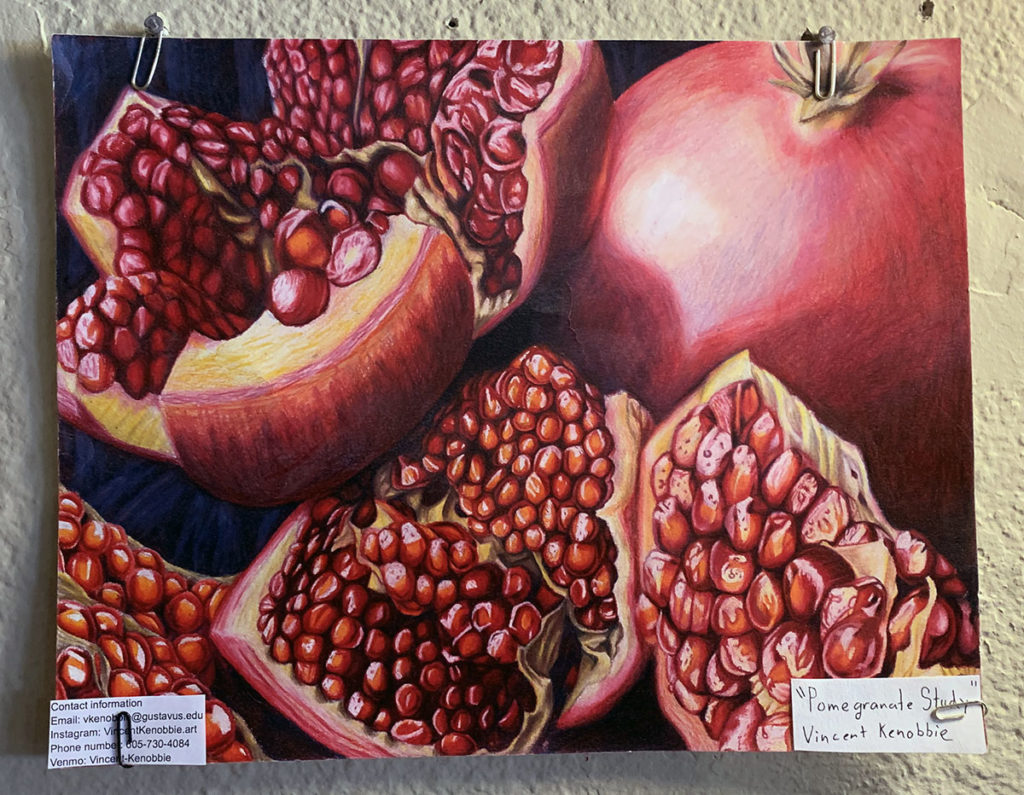 Photo by Molly Butler - "Pomegranite Study" by Vincent Kenobbie on display at the Fillin' Station