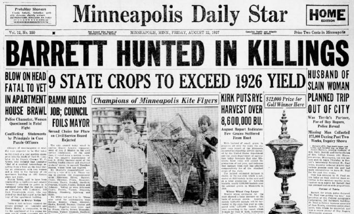 Minneapolis Daily Star - August 12, 1927 describing the hunt for James Barrett