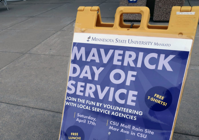 Photo by Meredith Maxwell - Maverick Day of Service sign outside Centennial Student Union