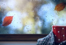Rainy fall window and tea